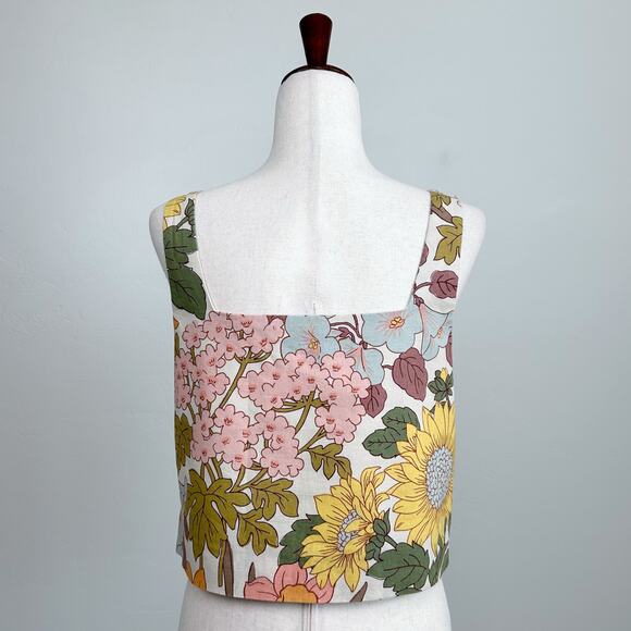 Sezane Thelma Boho 70s Square Neck Sleeveless Linen Crop Top Size 40 - Picture 7 of 11